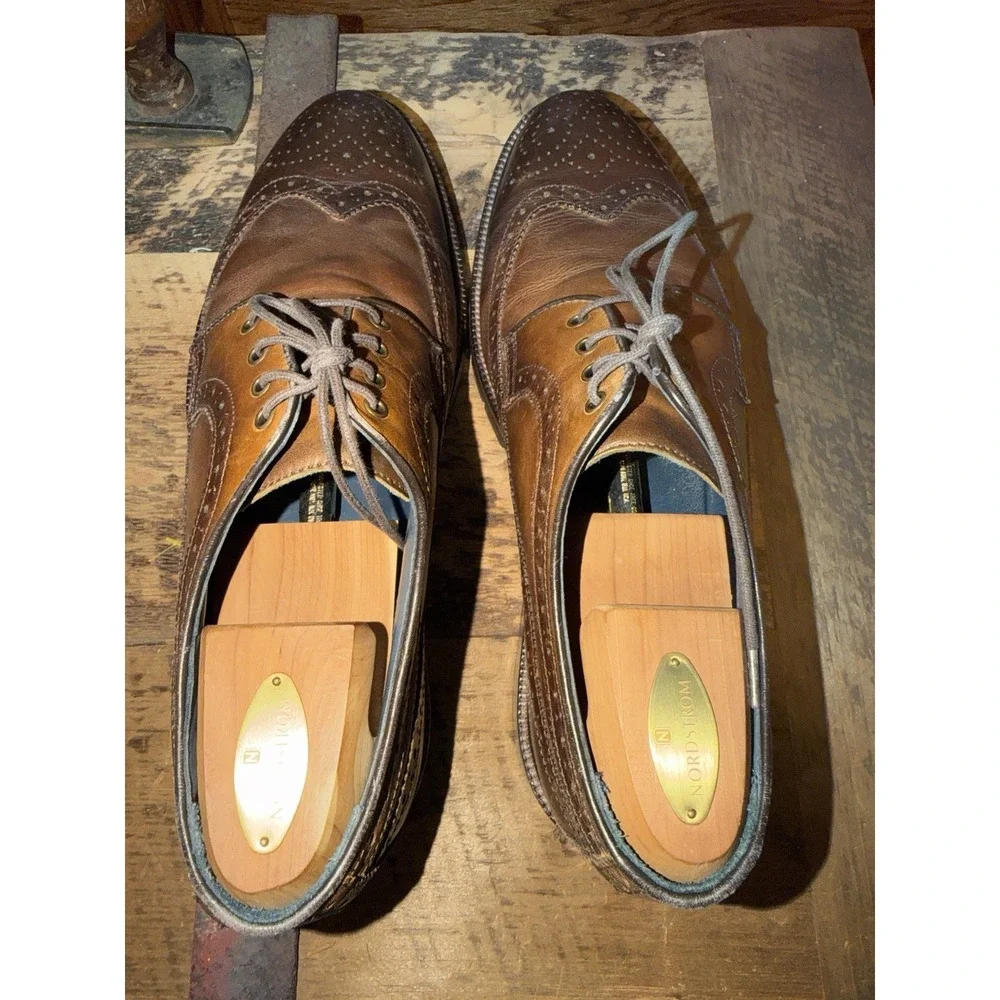 Johnston & Murphy XC Flex Wingtip Oxford Mens 11M Sheep Leather Brogue Lug Sole
